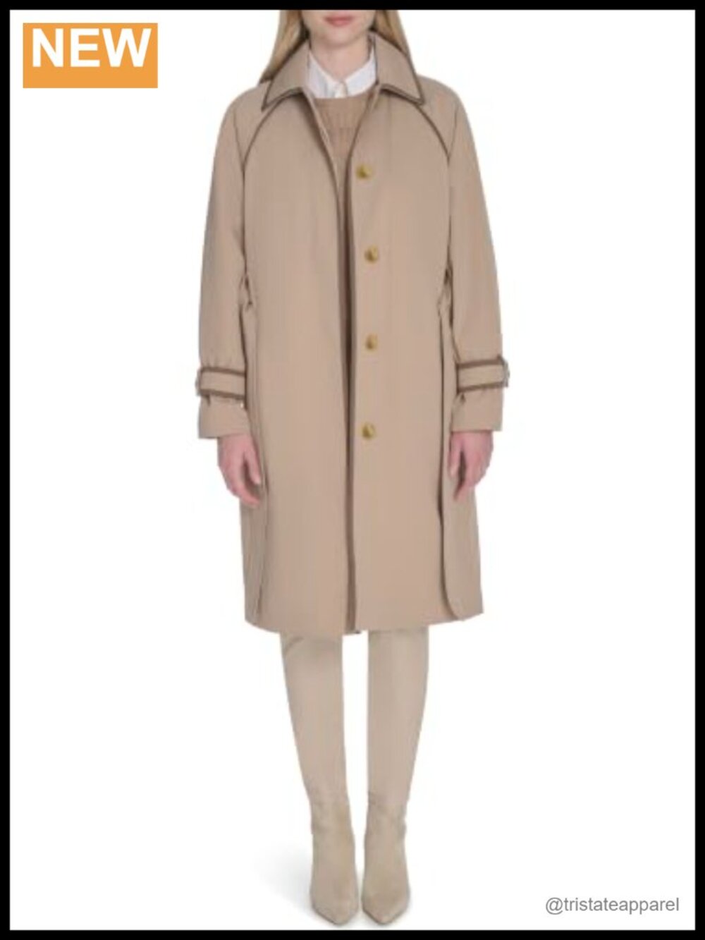 Water Resistant Insulated Twill Trench Coat with Faux Leather Accents